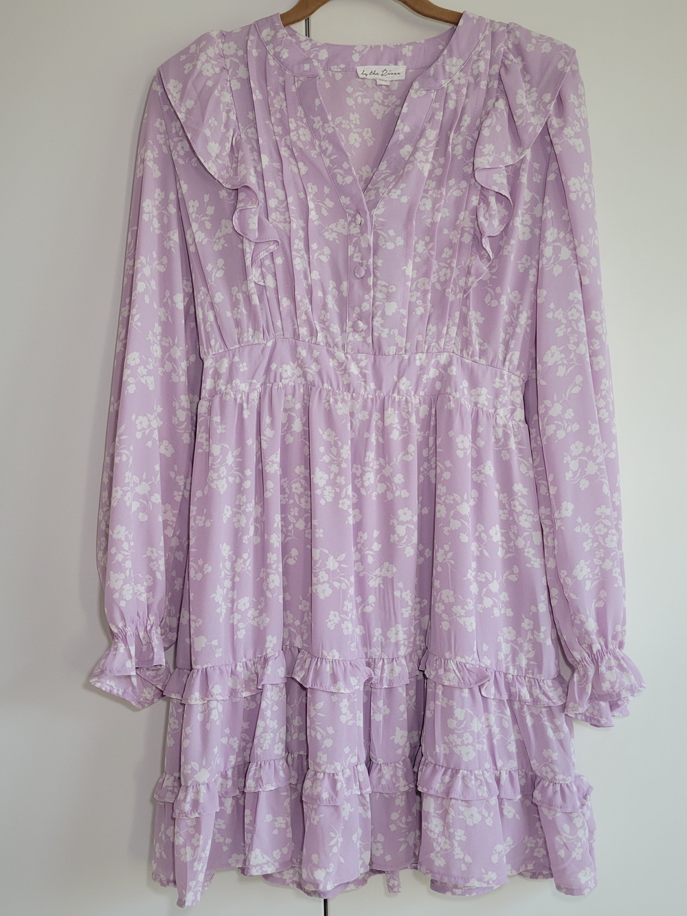 By the River Lavender Purple Floral Tiered Ruffle Dress Long Sleeve